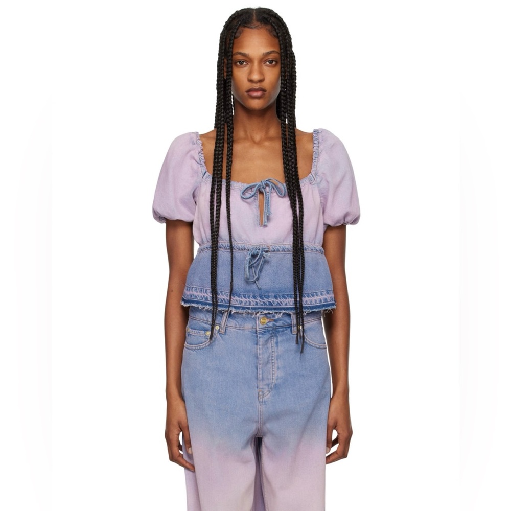 Ganni Lavender and Denim Blouse